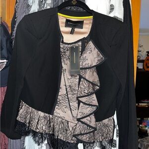 NWT $238 BCBG Max Azria Black Floral Lace Jacket S